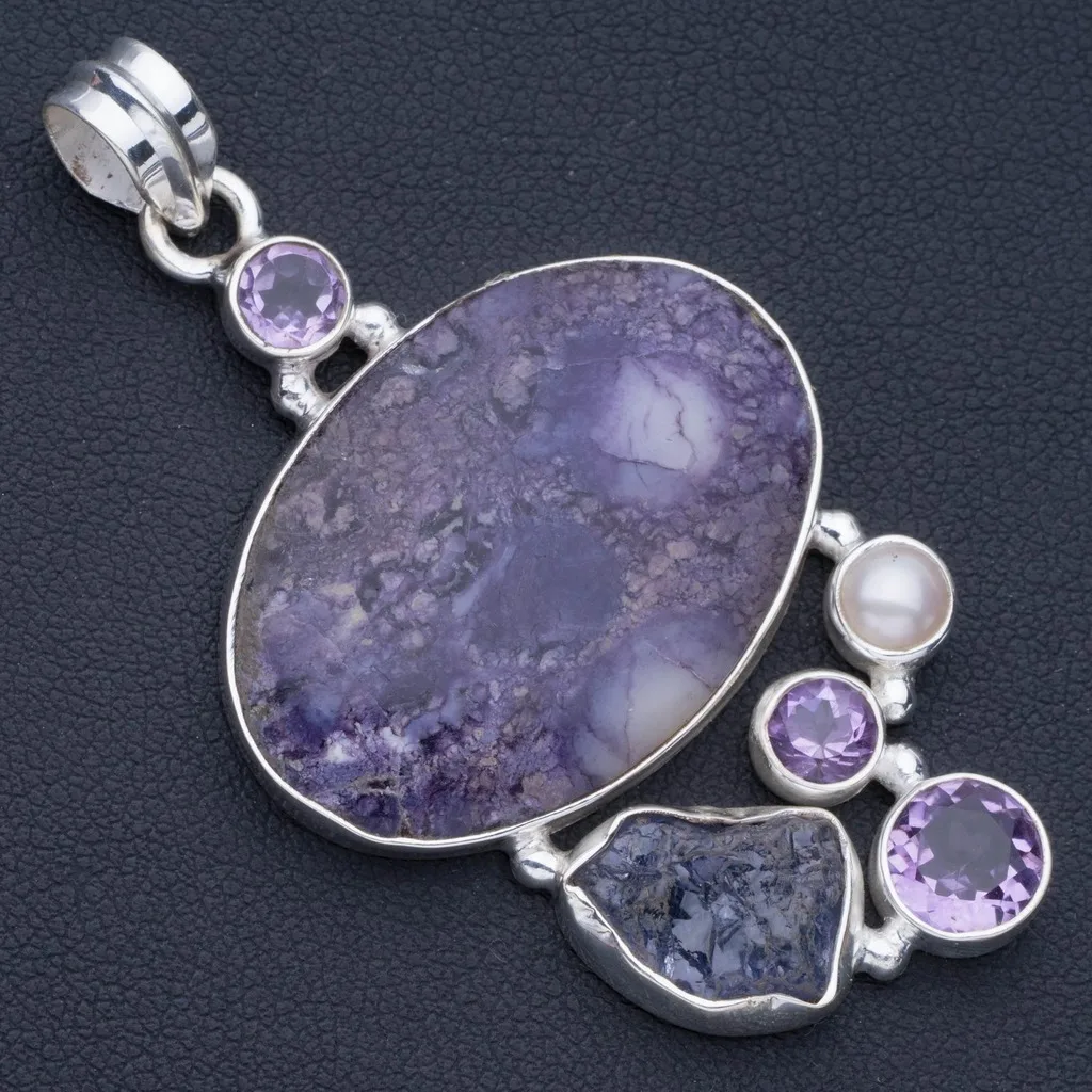 Natural Charoite,Amethyst,Drusy Druzy and River Pearl 925 Sterling Silver Pendant 2 1/4" P0734
Natural Charoite,Amethyst,Drusy Druzy and River Pearl 925 Sterling Silver Pendant 2 1/4" P0734