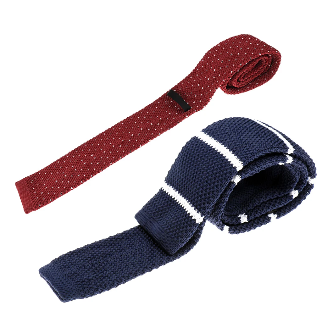 Pack of 2 Pieces Retro Men Wool Knitted Flat Woven Tie Red Blue Wedding Party Necktie
