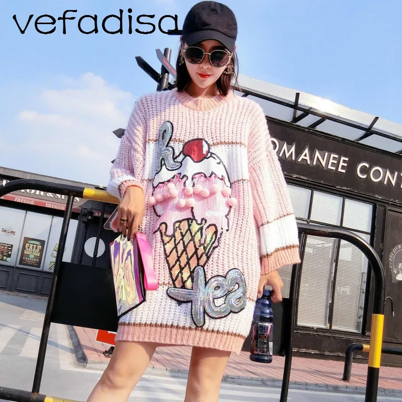 Vefadisa Knitted Sweater for Women 2018 Autumn Tops Ice-Cream Pattern Sweaters & Pullovers Plus Size Sweater with Sequin AD1837
Vefadisa Knitted Sweater for Women 2018 Autumn Tops Ice-Cream Pattern Sweaters & Pullovers Plus Size Sweater with Sequin AD1837