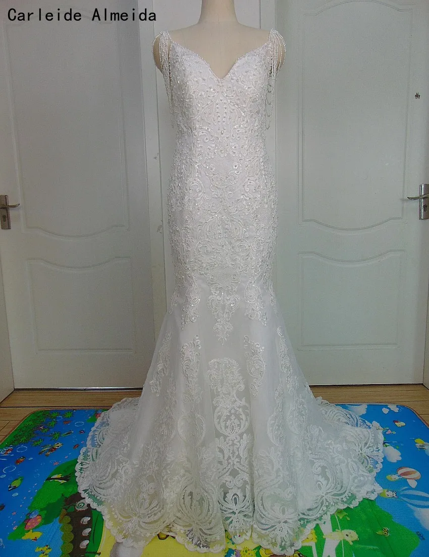 Vestido de noiva Pearls Spaghetti Straps Mermaid Wedding Dresses with Lace Appliques Wedding Gowns 2019 Gelinlik
Vestido de noiva Pearls Spaghetti Straps Mermaid Wedding Dresses with Lace Appliques Wedding Gowns 2019 Gelinlik