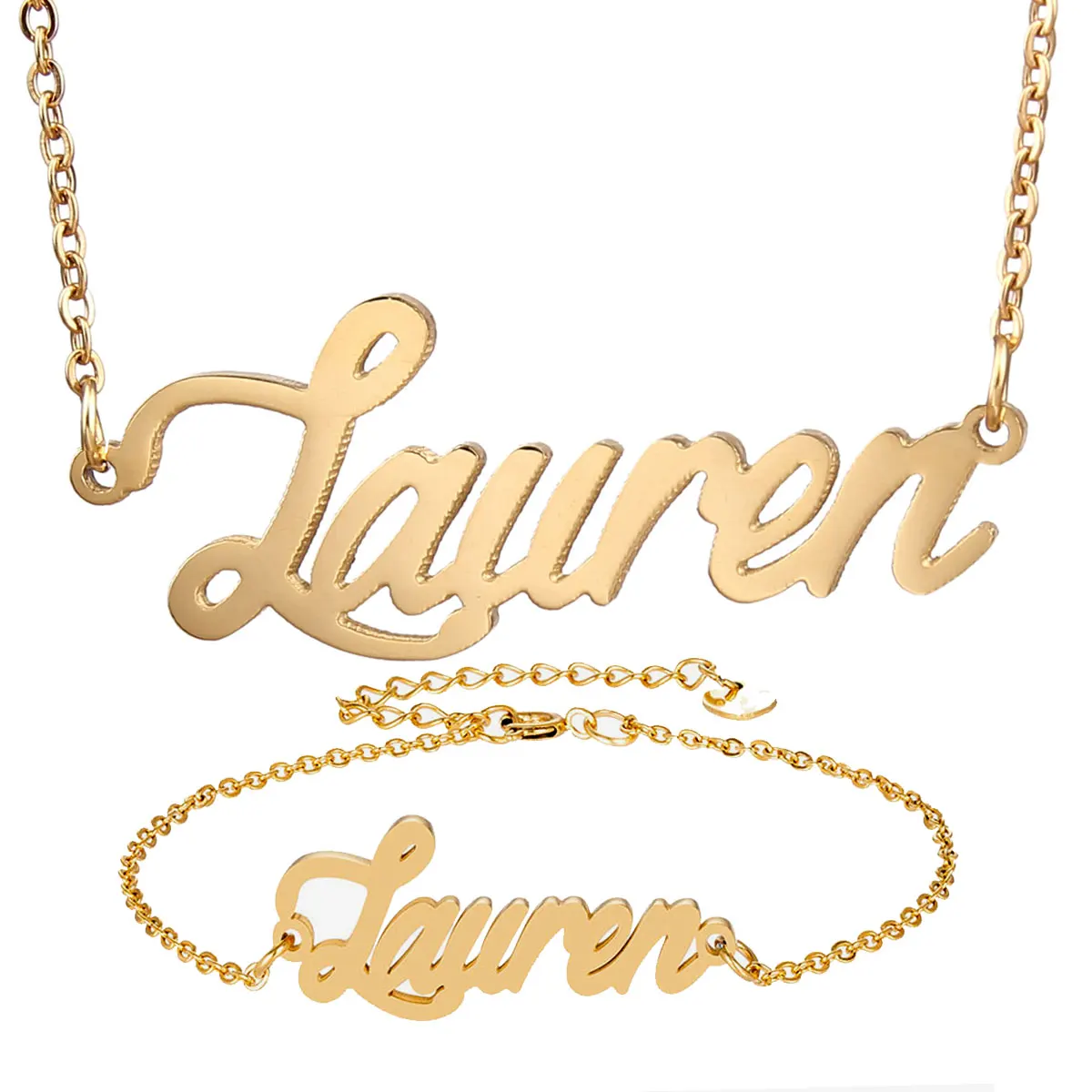 Fashion Stainless Steel Name Necklace + Bracelet Set " Lauren " Script Letter Gold Choker Chain Necklace Pendant Nameplate Gift
Fashion Stainless Steel Name Necklace + Bracelet Set " Lauren " Script Letter Gold Choker Chain Necklace Pendant Nameplate Gift