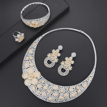 SisCathy 4PCS Jewelry Sets Dubai Women Bride Wedding Accessories CZ Statement Necklace Earrings Bangle Rings For Women
SisCathy 4PCS Jewelry Sets Dubai Women Bride Wedding Accessories CZ Statement Necklace Earrings Bangle Rings For Women