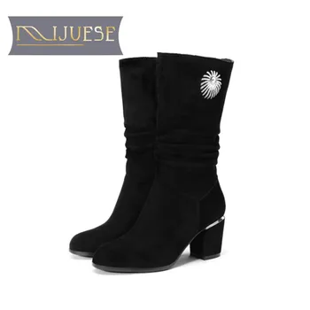 MLJUESE 2019 women Mid-calf boots cow suede crystal winter warm thick heel high heels women boots big size 33-43
MLJUESE 2019 women Mid-calf boots cow suede crystal winter warm thick heel high heels women boots big size 33-43