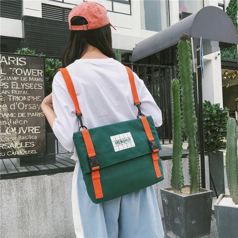 Menghuo Top Quality Women Canvas Backpack Bookbag Female Dual Purpose Shoulder Bag Daily Travel Backpacks Crossbody Bags Mochila (10)