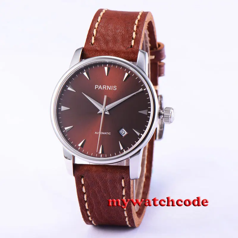 38mm parnis coffee dial date window case miyota automatic mens womens watch P583
38mm parnis coffee dial date window case miyota automatic mens womens watch P583