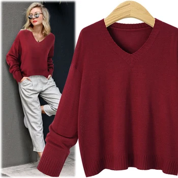 Large Size New 2018 Autumn Winter Fashion Women Sweater Red V-neck Long Sleeve Sweater Women Loose Female Knitted Pullovers
Large Size New 2018 Autumn Winter Fashion Women Sweater Red V-neck Long Sleeve Sweater Women Loose Female Knitted Pullovers
