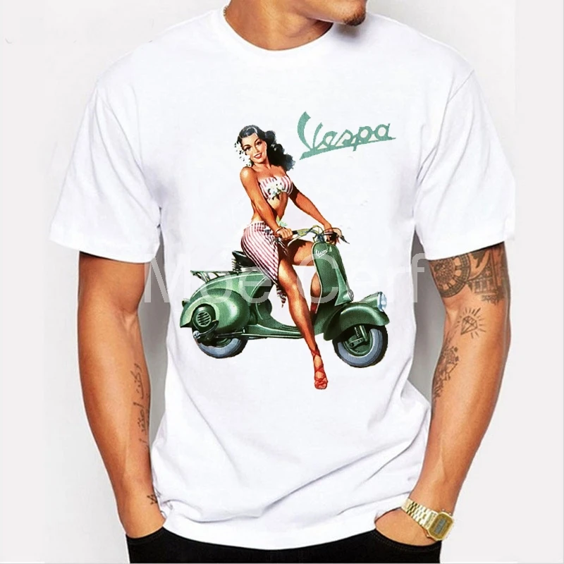 

vintage vespa glamour girl design t shirt 2019 Funny Vespa Scooter Print T-shirt Summer Short Sleeve Tees Male hipster L17-79