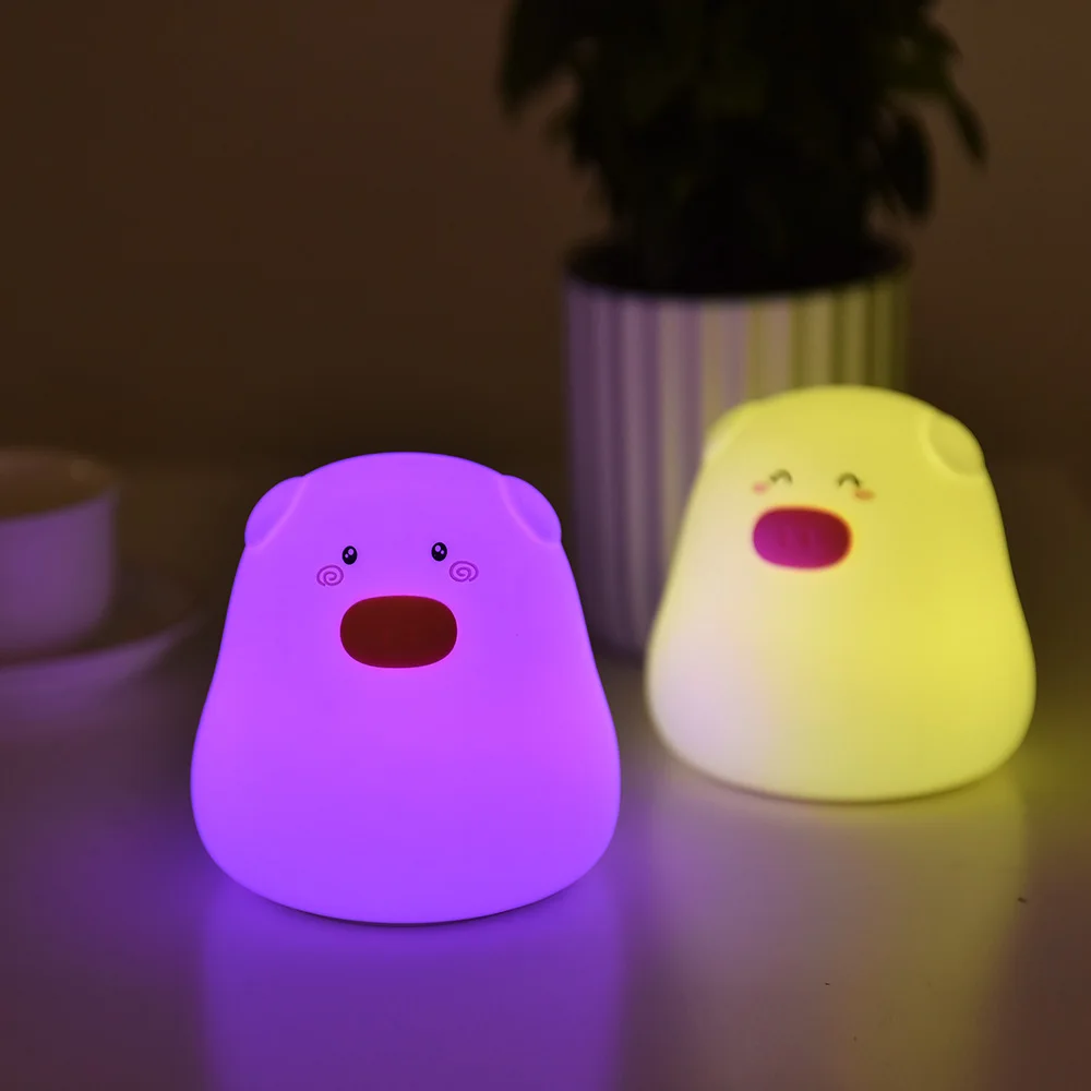 SuperNight Mini Cartoon Pig LED Night Light Touch Sensor Colorful Silicone Table Lamp Bedside Lamp for Children Kids Baby Sleep (22)