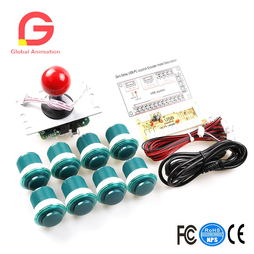 Arcade Game DIY Kit 8X Push Button With Translucent Rim+Zero Delay USB Encoder +5 Pin 8 Way Joystick For PC AndRaspberry | Спорт и