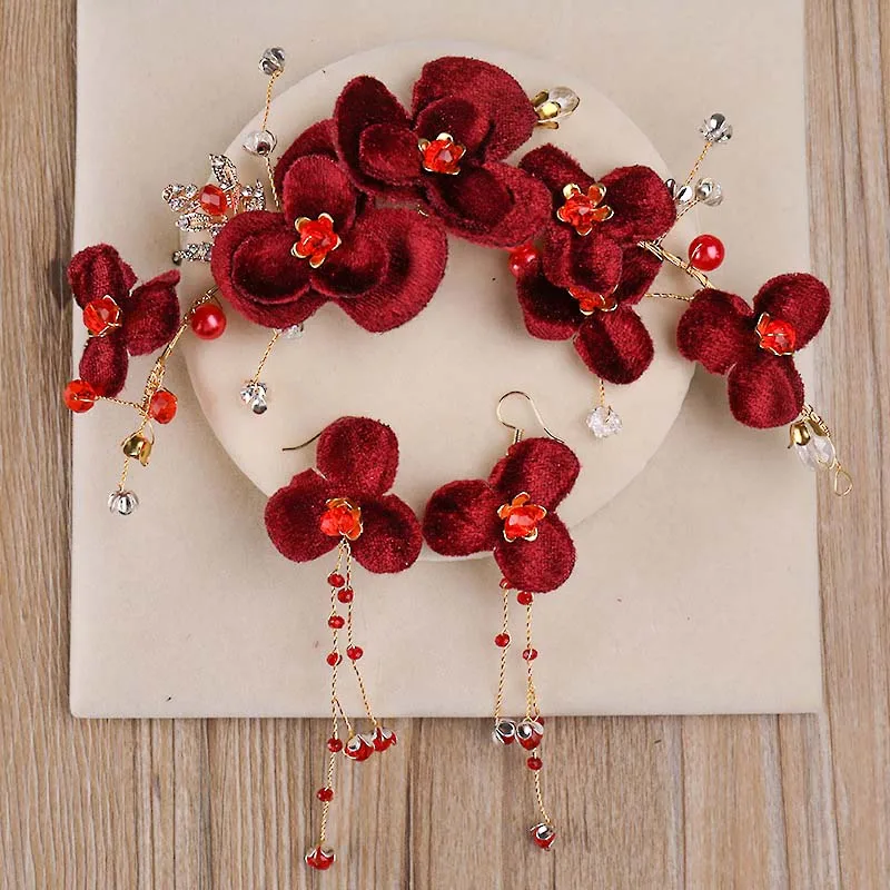FORSEVEN Red Rose Flower Pearl Bridal Headpiece Tiara Earring Set Crystal Handmade Women Wedding Hair Accessories Jewelry Set JL
FORSEVEN Red Rose Flower Pearl Bridal Headpiece Tiara Earring Set Crystal Handmade Women Wedding Hair Accessories Jewelry Set JL