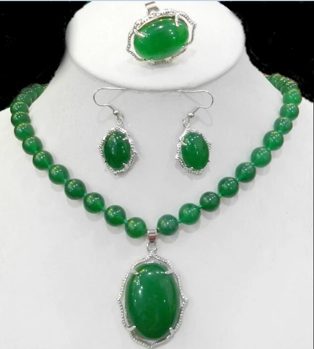 

Hot sell Noble- FREE SHIPPING>>@> shipping New Jewelry Natural Charming Green Jade Necklace Ring Earring set Natural jewelry