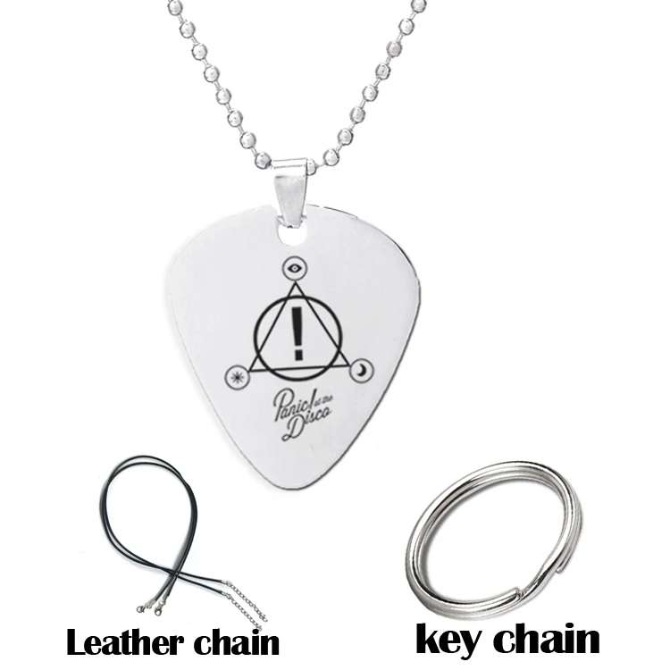 Guitar Pick Necklace pendant Stainless Steel Panic at the disco Music Band necklace leather chain necklace HipHop jewelry
Guitar Pick Necklace pendant Stainless Steel Panic at the disco Music Band necklace leather chain necklace HipHop jewelry