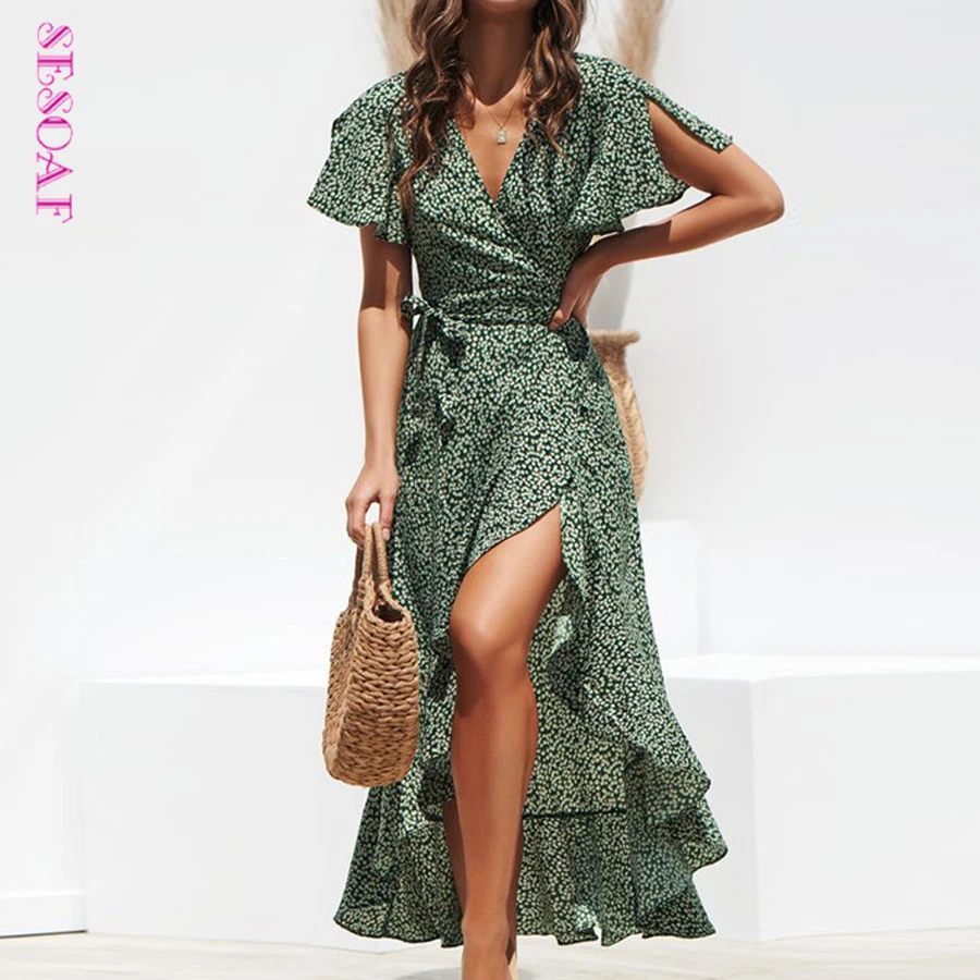 Long Chiffon Dress Floral Print Boho Ruffles Summer Beach Maxi Dress Women Sexy Side Split Deep V Neck Sexy Party Dress Sundress 
Long Chiffon Dress Floral Print Boho Ruffles Summer Beach Maxi Dress Women Sexy Side Split Deep V Neck Sexy Party Dress Sundress