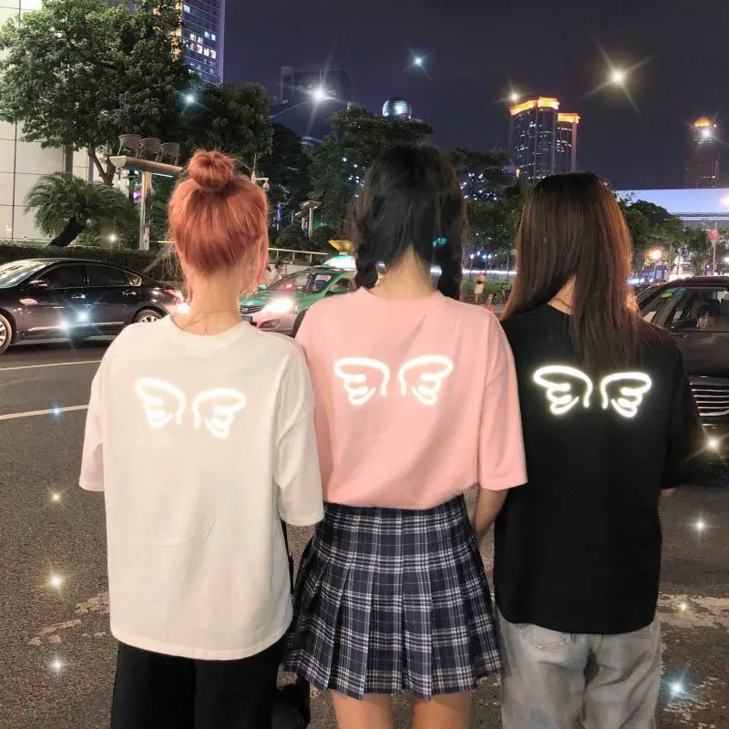 Summer Women Korean Style 2019 New Loose Wild Bright Reflective Feather Wing Print O-neck Student Short Sleeve Harajuku T-shirt
Summer Women Korean Style 2019 New Loose Wild Bright Reflective Feather Wing Print O-neck Student Short Sleeve Harajuku T-shirt