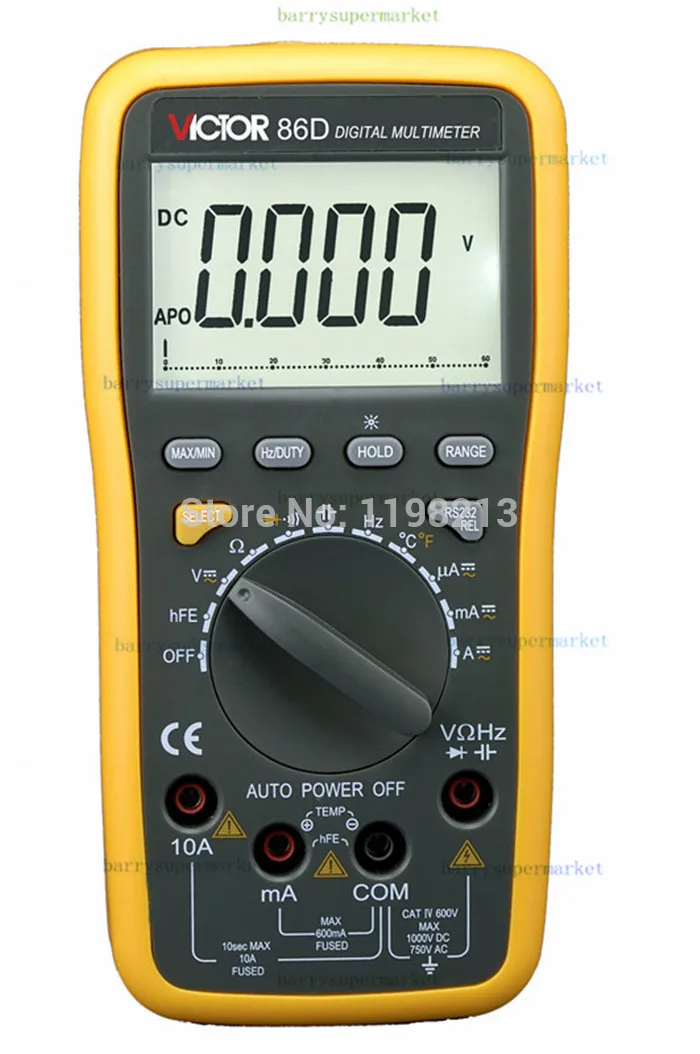 VICTOR VC86D Digital Multimeter Temperature Frequency Resistance Capacitance DC AC Current Voltage Meter Tester RS232 & USB Jack
VICTOR VC86D Digital Multimeter Temperature Frequency Resistance Capacitance DC AC Current Voltage Meter Tester RS232 & USB Jack