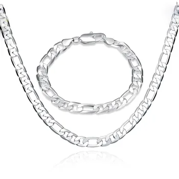 Men's Fashion Jewelry Sets With 925 Stamped Silver Link Chain Necklace&Bracelets 8mm Figaro Chain Link Cuban Curb Chain
Men's Fashion Jewelry Sets With 925 Stamped Silver Link Chain Necklace&Bracelets 8mm Figaro Chain Link Cuban Curb Chain