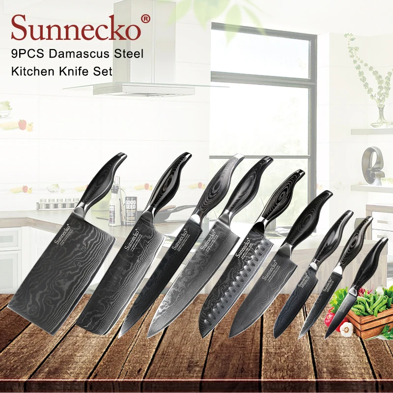 Фото SUNNECKO 9 шт. Кухня Набор ножей универсальный нож и шеф повара Ножи 73 - купить