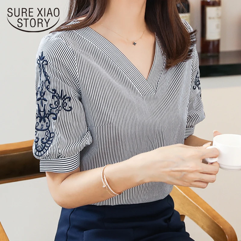 summer chiffon women blouse shirts 2019 fashion striped V neck women's tops embroidery short sleeve women clothing 0513 40
summer chiffon women blouse shirts 2019 fashion striped V neck women's tops embroidery short sleeve women clothing 0513 40