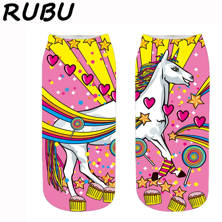 RUBU 1 пара Harajuku 3D принт с героями мультфильмов рисунком носок единорогом мягкие