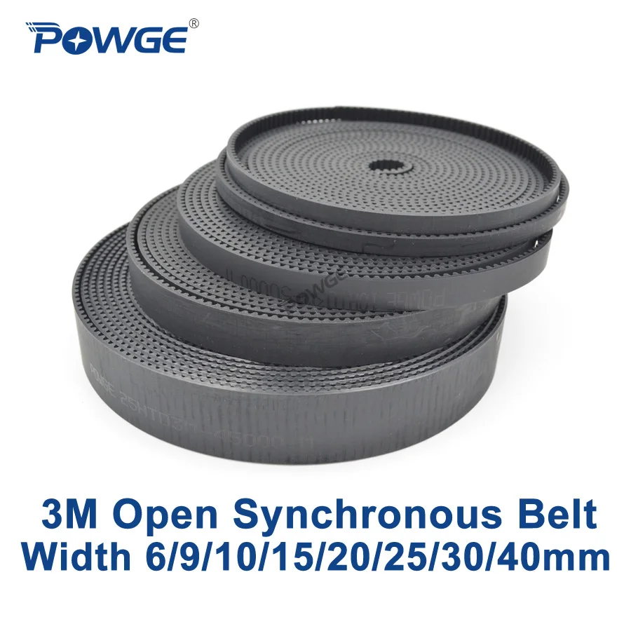 

POWGE Arc HTD 3M Open Synchronous belt Width 6/9/10/15/20/25/30/40mm 3M-15mm Polyurethane steel PU Black HTD3M timing belt CNC