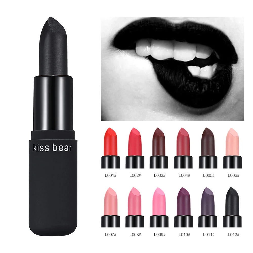 Kiss Bear Brand 12 Colors Lipstick Matte Waterproof Velvet Lip Stick Sexy Red Black Pigments Makeup Matte Lip sticks Beauty Lips
Kiss Bear Brand 12 Colors Lipstick Matte Waterproof Velvet Lip Stick Sexy Red Black Pigments Makeup Matte Lip sticks Beauty Lips