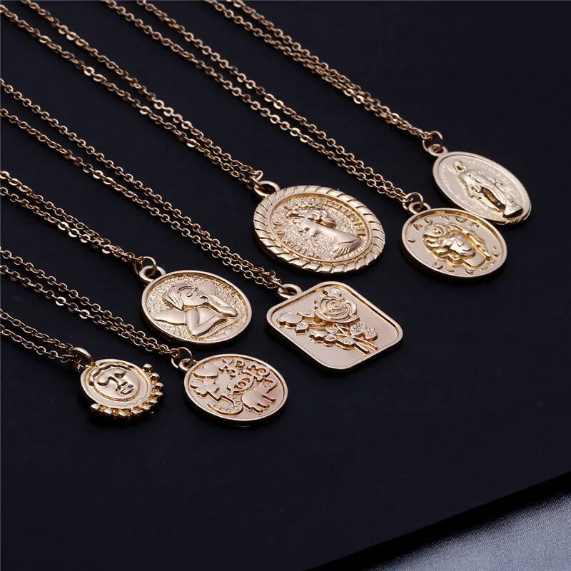 Vintage Coin Pendant Necklace Gold Silver Chain Rose Flower Angel Virgin Mary Jesus Long Necklace For Women Statement Jewelry
Vintage Coin Pendant Necklace Gold Silver Chain Rose Flower Angel Virgin Mary Jesus Long Necklace For Women Statement Jewelry