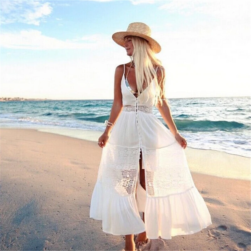 New Sexy Women dress 2018 Fashion White Lace Dresses Summer Solid Deep V Long Maxi Evening Party Beach Dress Hollow Out Sundress
New Sexy Women dress 2018 Fashion White Lace Dresses Summer Solid Deep V Long Maxi Evening Party Beach Dress Hollow Out Sundress