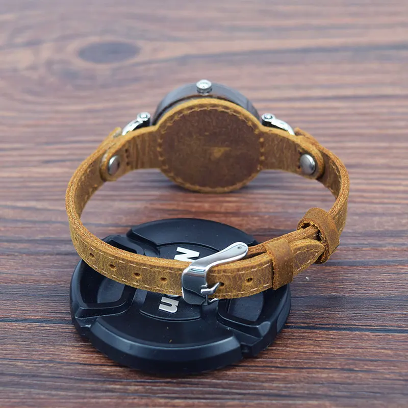 Высококачественные черные кожаные часы с браслетом Деревянные маленькие для
