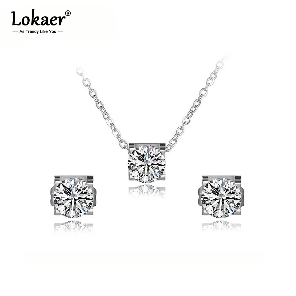 Lokaer Classic Stainless Steel Mosaic Shiny AAA CZ Crystal Necklace Earrings Bridal Sets For Women Wedding Bands Jewelry SE027
Lokaer Classic Stainless Steel Mosaic Shiny AAA CZ Crystal Necklace Earrings Bridal Sets For Women Wedding Bands Jewelry SE027
