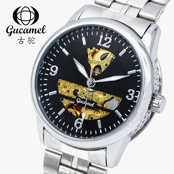 GUCAMEL мужские часы Скелет Механические люксовый бренд полный сталь деловые