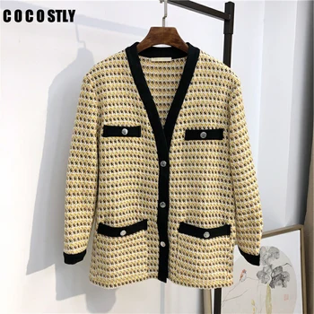 2019 spring tweed jacket women fashion V neck long sleeve yellow knitted plaid women sweet cardigans coat manteau femme
2019 spring tweed jacket women fashion V neck long sleeve yellow knitted plaid women sweet cardigans coat manteau femme