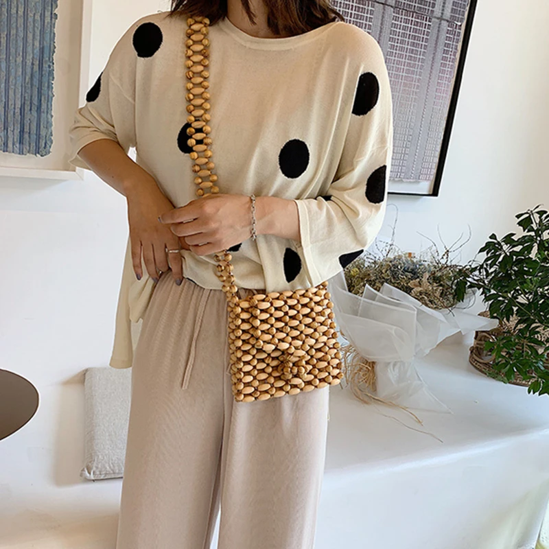 Wooden Beads Woven Bag Brown Hand Pearl Shoulder Bag Straw Crossbody Bag Women High-End Fashion Beach Style Wood Handbag
Wooden Beads Woven Bag Brown Hand Pearl Shoulder Bag Straw Crossbody Bag Women High-End Fashion Beach Style Wood Handbag