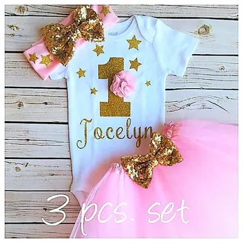 

Custom name gold or silver Little star baby shower 1st birthday bodysuit onepiece Tutu Dress romper Outfit Sets party favors