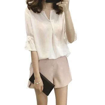 Women Blouse Pullover Solid V-Neck Bell Five-point Sleeve Ruffled Beaded Loose Chiffon Tops New
Women Blouse Pullover Solid V-Neck Bell Five-point Sleeve Ruffled Beaded Loose Chiffon Tops New
