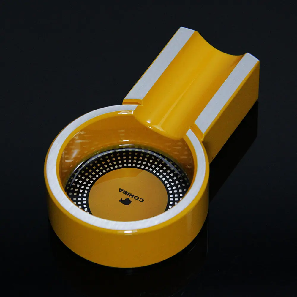 

NEW COHIBA Yellow Mini Aluminium Alloy Cigar Cigarette Travel Ashtray Holder