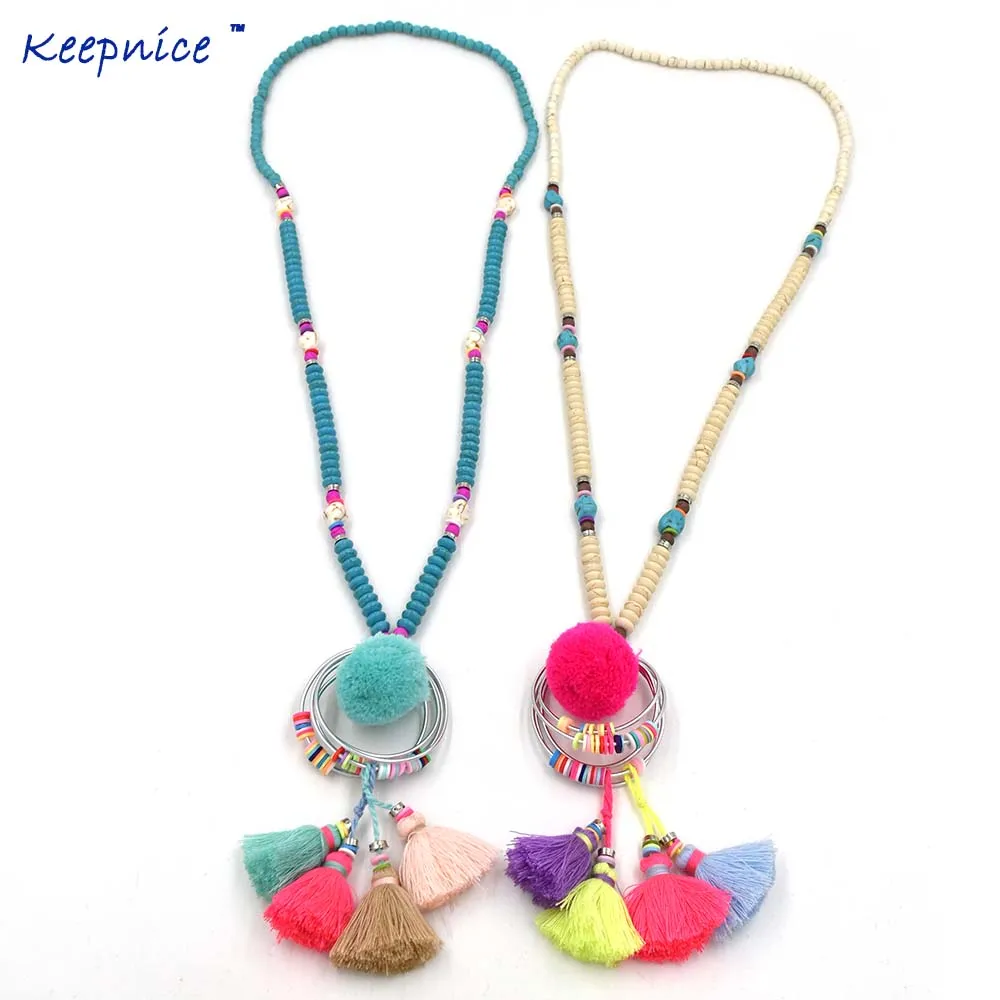 New Bohemian beaded chain long fringe colorful tassel long Necklace Pink Pompous pompom Pendants Necklace for women
New Bohemian beaded chain long fringe colorful tassel long Necklace Pink Pompous pompom Pendants Necklace for women