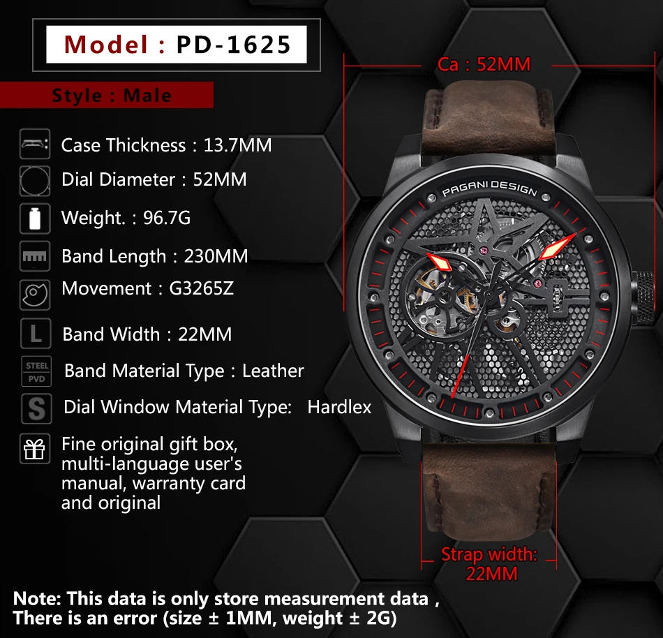 Fashion Pagani Leather Tourbillon Watch