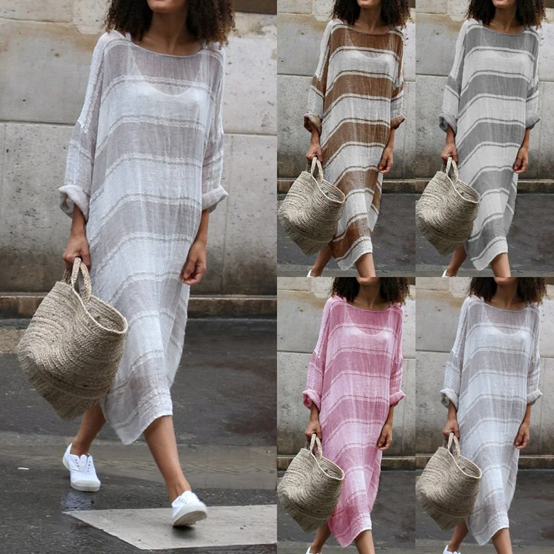 New 2019 Summer Loose Long Sleeves Womens Striped Dresses Casual Boho Kaftan Tunic Gypsy Ethnic Linen Maxi Dress
New 2019 Summer Loose Long Sleeves Womens Striped Dresses Casual Boho Kaftan Tunic Gypsy Ethnic Linen Maxi Dress