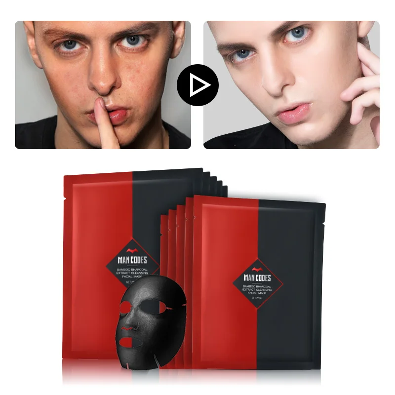 10pcs/lot Men Bamboo Charcoal Facial Mask Deep Clean Black Moisturizing Whitening Hydrating Tender Skin and Soft Care | Красота и