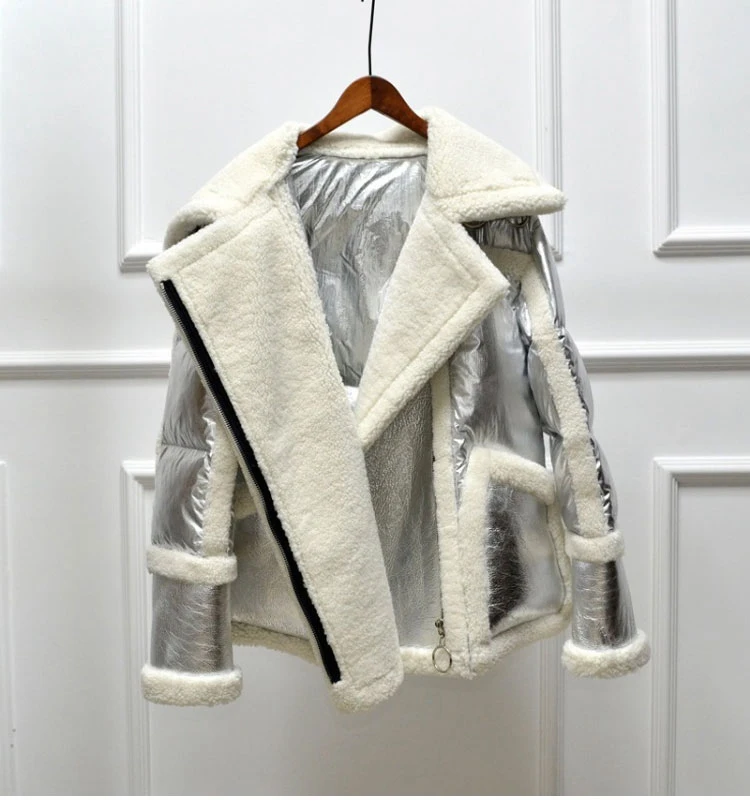 genuine leather and fur duck down coat silver (10)