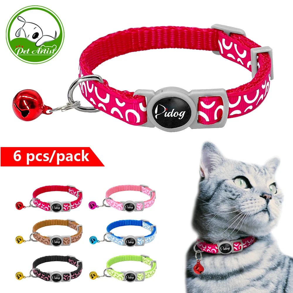 

6pcs/set Adjustable Nylon Kitten Cat Puppy Dog Collar Quick Release Pet Collars With Bell For Small Pets Dogs Cats Multi Colors