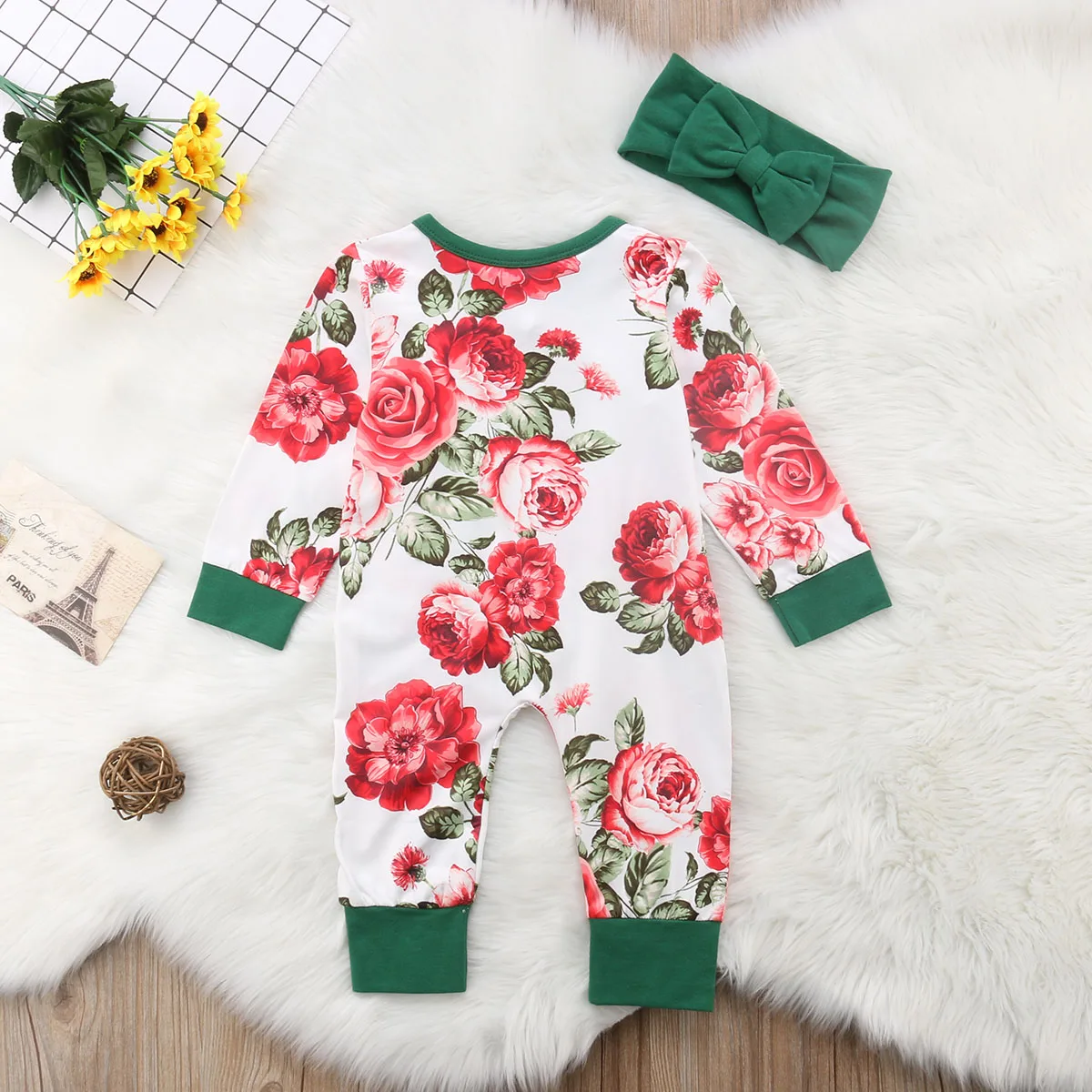 Newborn Baby Girls Flower Romper Jumpsuit Headband Outfits Clothes Set autumn Infant/Newborn Baby Girls Boys Rompers 
Newborn Baby Girls Flower Romper Jumpsuit Headband Outfits Clothes Set autumn Infant/Newborn Baby Girls Boys Rompers