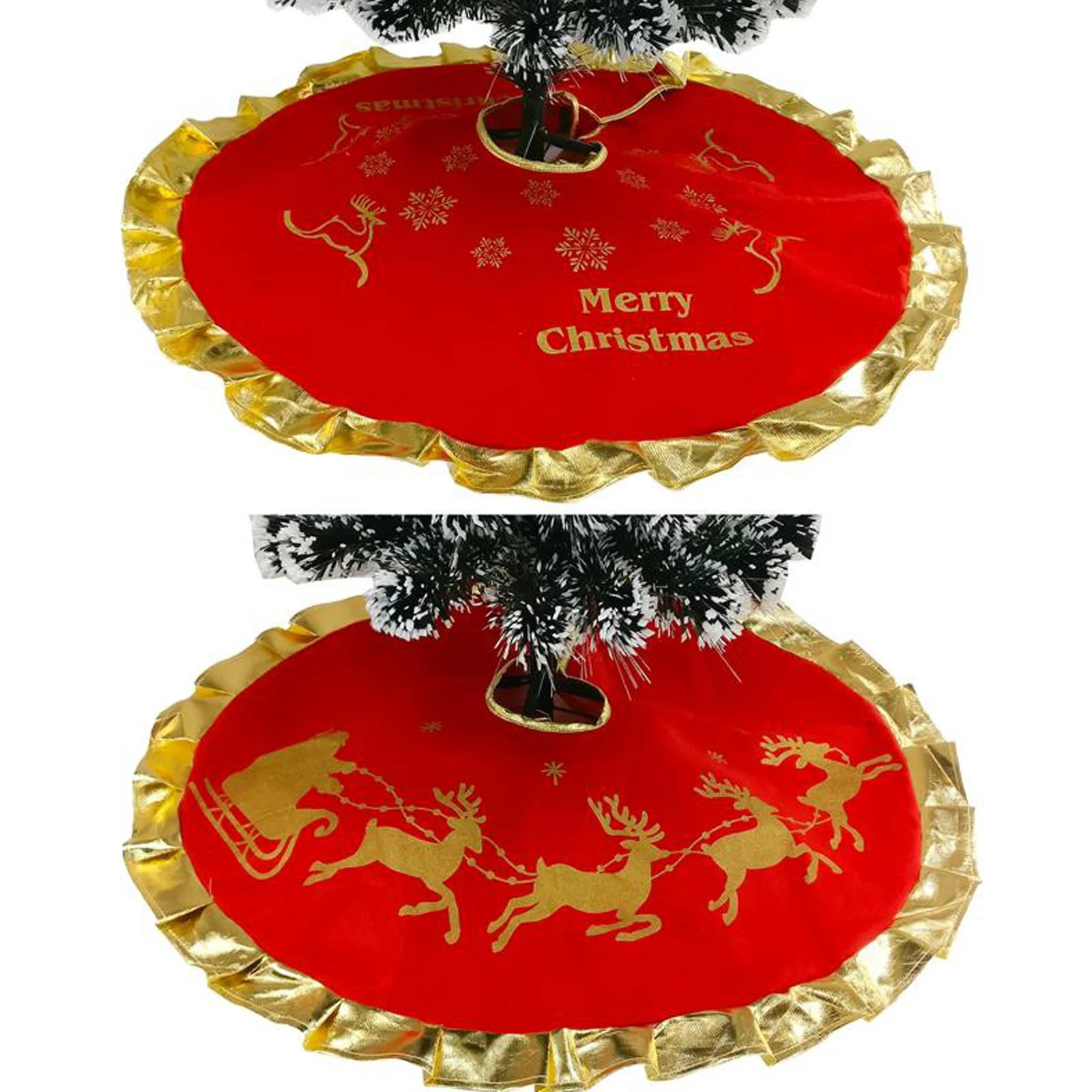 90cm Red Christmas Elk Tree Skirt Carpet Golden Ruffle Edge Tree Cover Aprons For Xmas New Year Festival Party Decoration
90cm Red Christmas Elk Tree Skirt Carpet Golden Ruffle Edge Tree Cover Aprons For Xmas New Year Festival Party Decoration