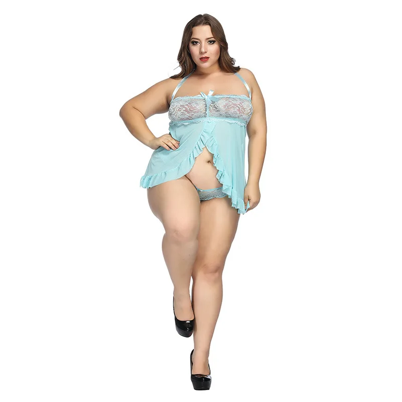 

3XL Pull Size Lingerie Porno Lace Night Dress Mini Sexy Sleepwear Nightgown Ropa Sexy Para El Sexo Blue Women Clothing Nightwear