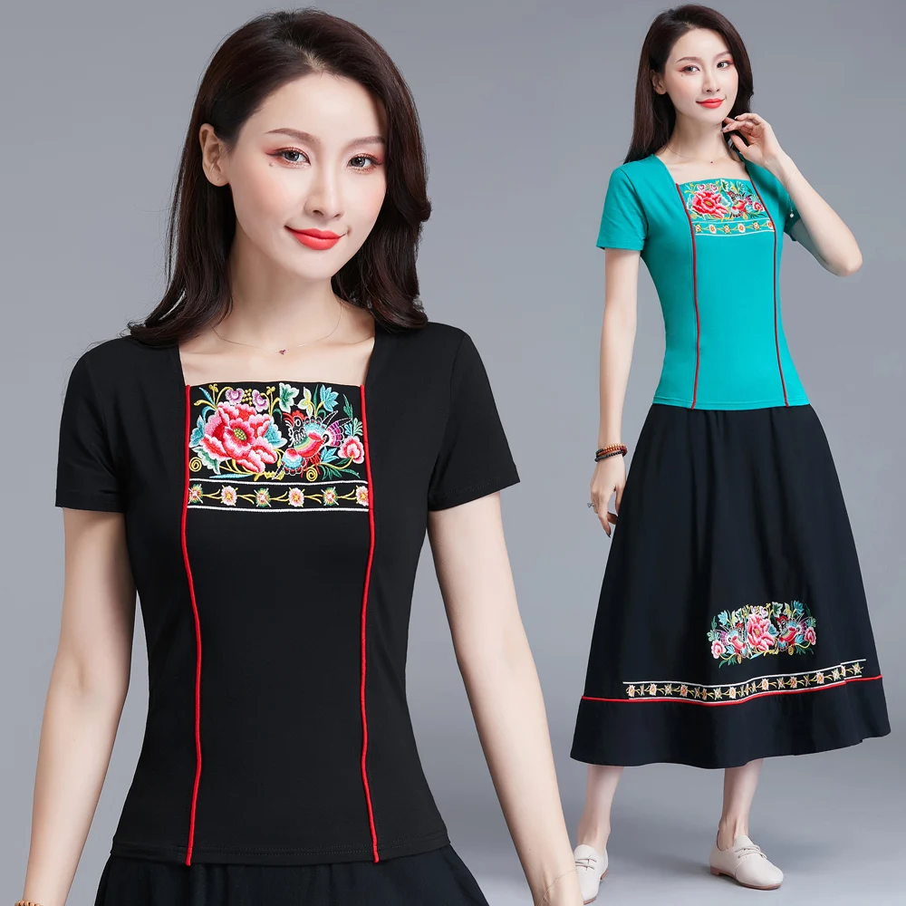 KYQIAO Mexico style ethnic hippie short sleeve square collar blue black embroidery t shirt camisas mujer women clothes 2019
KYQIAO Mexico style ethnic hippie short sleeve square collar blue black embroidery t shirt camisas mujer women clothes 2019