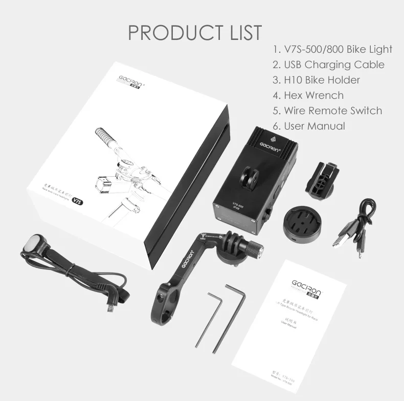 Top Gaciron 2 in 1 Smart Bicycle Light 500 800 Lumen Bike Headlight GoPro Mount Holder Rechargeable Waterproof Flashlight Pro Race 18