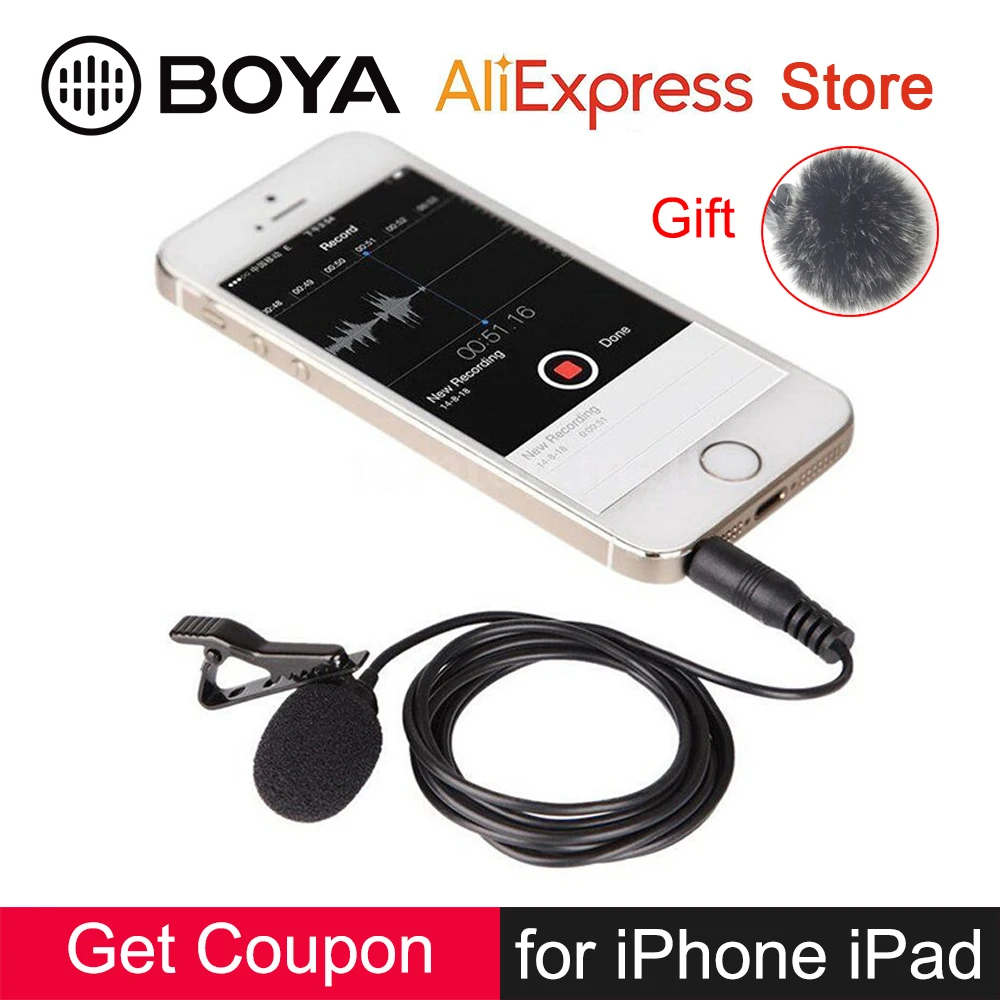 

BOYA BY-LM10 Phone Lavalier Microphone Omni Directional Condenser Mic for iPhone Android Smartphone iPad Ipod Touch Video Record