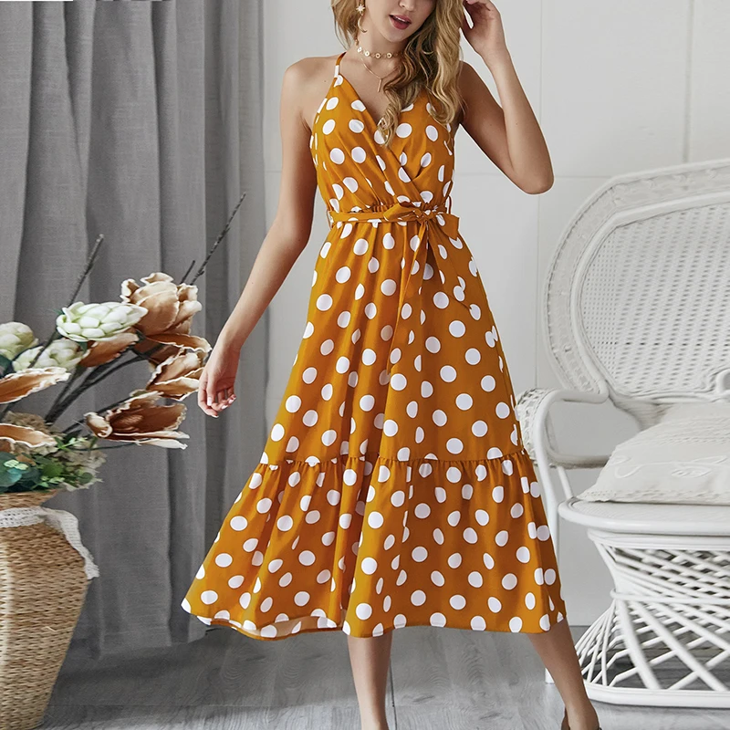 Robe Femme 2019 Summer Polka Dot Dress Women Sexy Sleeveless V Neck Midi Beach Dress Elegant Ruffled Party Dresses Sundress S-XL
Robe Femme 2019 Summer Polka Dot Dress Women Sexy Sleeveless V Neck Midi Beach Dress Elegant Ruffled Party Dresses Sundress S-XL