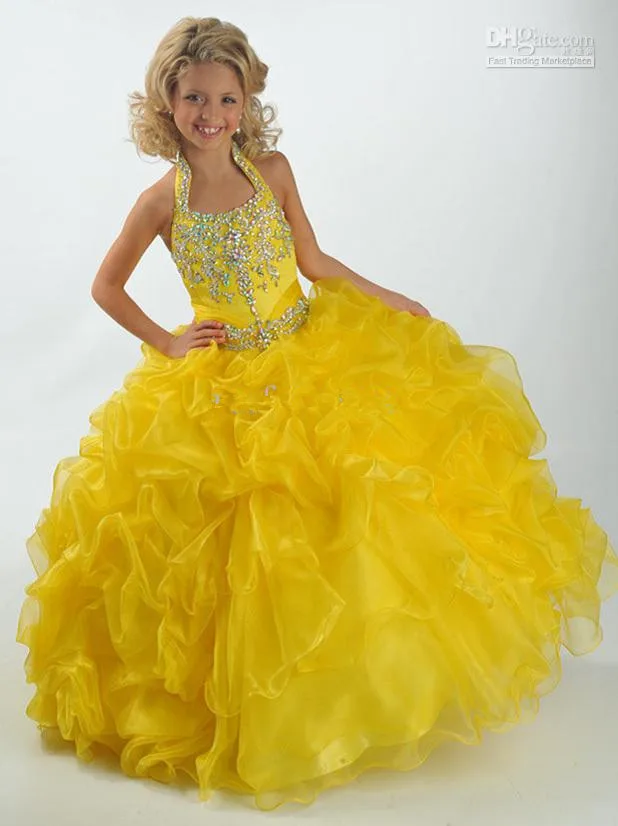 New Girl's Pageant Dresses With Yellow Halter Beads Ball Gowns Ruffles Floor Length Organza Flower Girl Gown Child Dresses Hot S
New Girl's Pageant Dresses With Yellow Halter Beads Ball Gowns Ruffles Floor Length Organza Flower Girl Gown Child Dresses Hot S