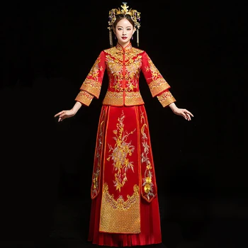 Red bride cheongsam S-6XL Vintage chinese style wedding evening dress Embroidery Phoenix Qipao clothing Vestidos Plus Size
Red bride cheongsam S-6XL Vintage chinese style wedding evening dress Embroidery Phoenix Qipao clothing Vestidos Plus Size